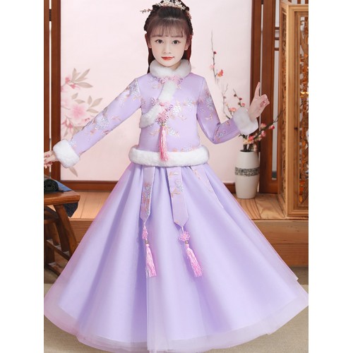 girls kids Light pink purple chinese fairy hanfu  princess empress cosplay plushies dresses children's tang suit China New Year's celebration dress